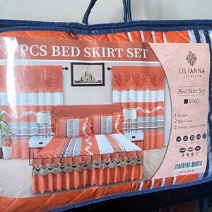 Orange Bed Skirt Set - King- 5pcs